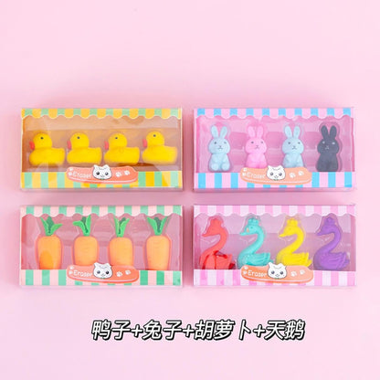 Arjoos | Cartoon Dessert Eraser Set – Cute Duck, Rabbit, Carrot & Swan Shaped Erasers for Kids | Fun Drawing & Writing Pencil Erasers, Learning Supplies, Return Gifts & Party Favors - Pack of 1 .