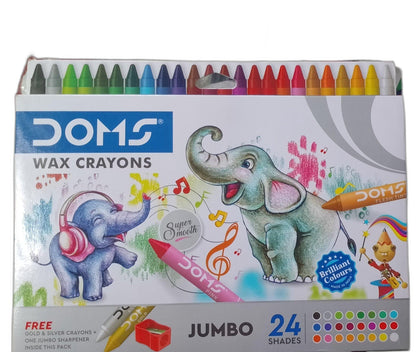 Arjoos | Doms 12 Shades Jumbo Wax Crayons | Smooth & Even Shading | Bright & Playful Colors | Free Silver Crayon Inside | Non-Toxic & Safe for Childrens | Pack of 1