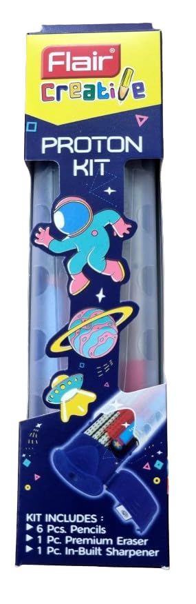 Arjoos | Proton Stationery Kit – 6 Extra Dark 2B Graphite Pencils (Triangular), Built-in Sharpener, Premium Eraser with Scale & 5 Move 0.7mm Mechanical Pencils – Birthday Gift for Kids – Pack of 1