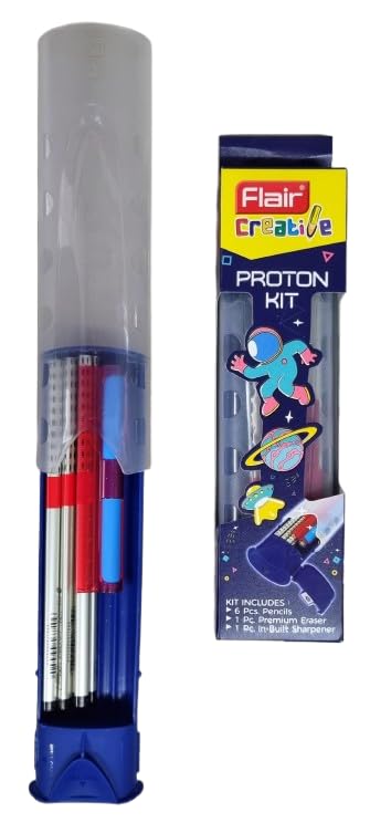 Arjoos | Proton Stationery Kit – 6 Extra Dark 2B Graphite Pencils (Triangular), Built-in Sharpener, Premium Eraser with Scale & 5 Move 0.7mm Mechanical Pencils – Birthday Gift for Kids – Pack of 1