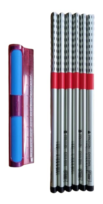 Arjoos | Proton Stationery Kit – 6 Extra Dark 2B Graphite Pencils (Triangular), Built-in Sharpener, Premium Eraser with Scale & 5 Move 0.7mm Mechanical Pencils – Birthday Gift for Kids – Pack of 1