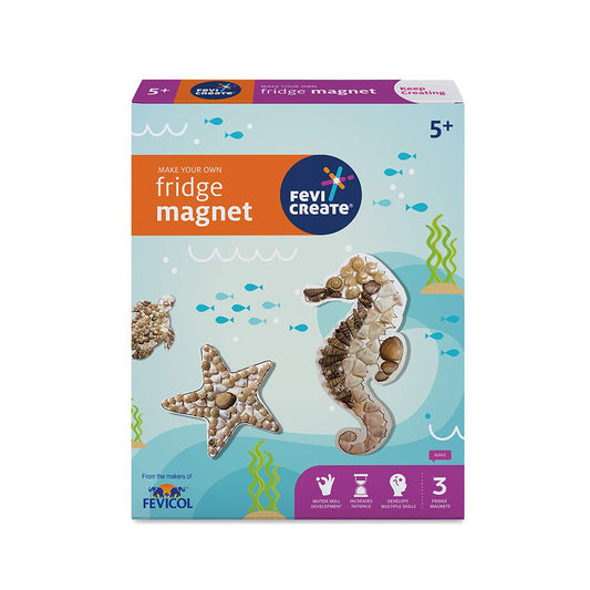 Arjoos |  DIY Fridge Magnet Art & Craft Kit for Kids – Sea Creature Theme with Shells, Magnet Strips & Fevicol | Creative Birthday Gift for Boys & Girls  | Birthday Gifts for Kids - Pack of 1 - ( Ages - 5+ )