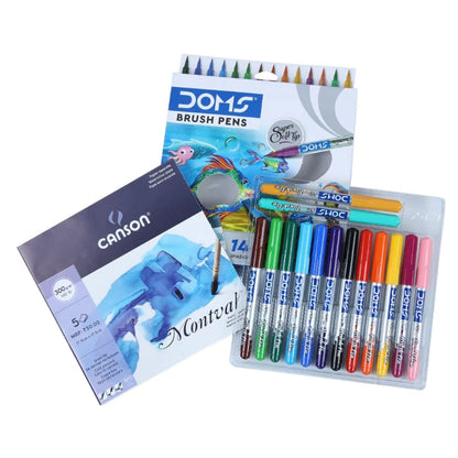 Arjoos | DOMS 14 Shades Brush Pen Box |Super Soft Tip With Brilliant Colours |Water Based Ink Which Gives Water Colour Effect | Birthday Gifts for Kids - Age - 4+Years