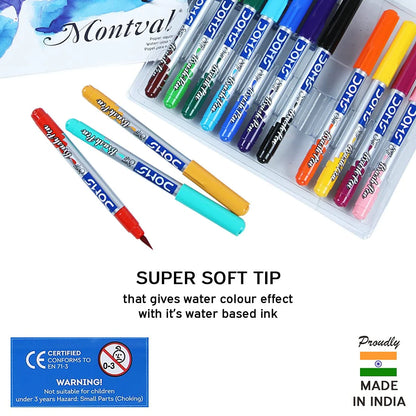 Arjoos | DOMS 14 Shades Brush Pen Box |Super Soft Tip With Brilliant Colours |Water Based Ink Which Gives Water Colour Effect | Birthday Gifts for Kids - Age - 4+Years
