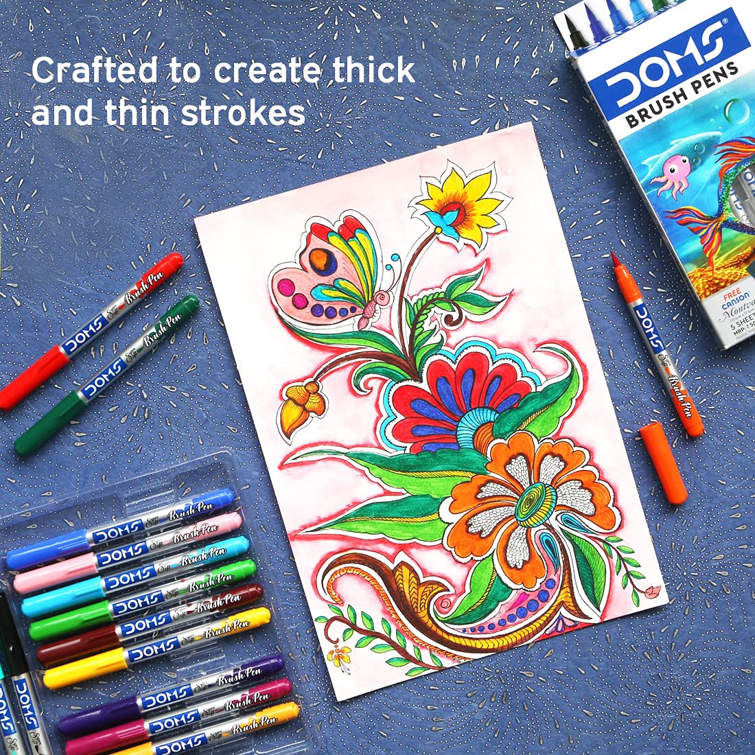 Arjoos | DOMS 14 Shades Brush Pen Box |Super Soft Tip With Brilliant Colours |Water Based Ink Which Gives Water Colour Effect | Birthday Gifts for Kids - Age - 4+Years