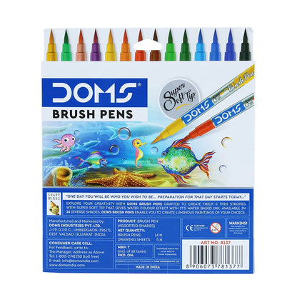 Arjoos | DOMS 14 Shades Brush Pen Box |Super Soft Tip With Brilliant Colours |Water Based Ink Which Gives Water Colour Effect | Birthday Gifts for Kids - Age - 4+Years