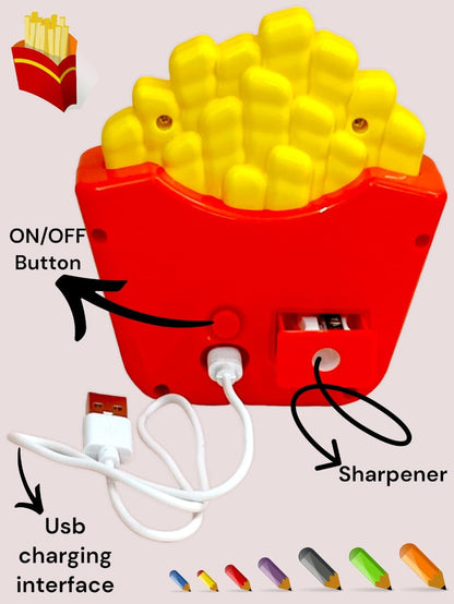 Arjoos | Fries Shaped Desk Light for Kids | Table Night Lamp for Kids Bedroom with Sharpener & Pen Holder Stand for Girls & Boys | Birthday Return Gifts for Kids - Age- 3 +