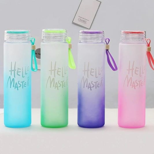 Arjoos | Premium Hello Master Print Glass Water Bottle - 400ml | Glass Bottle with Cover | Leak Proof | BPA Free | For School , College , Office | Easy to carry  | Return Gift For Kids - ( Pack of 1 , Multicolour )