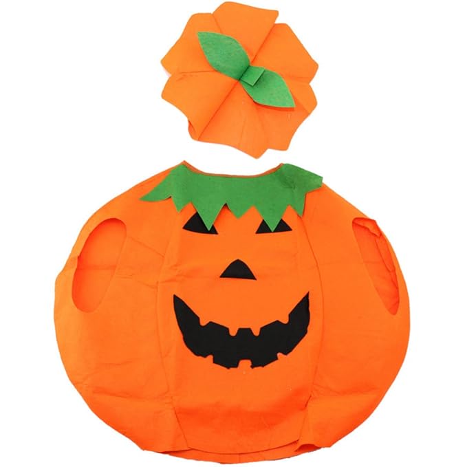 Arjoos | Halloween Pumpkin Costume Set for Kids – 2PCS Orange Dress & Hat | Toddler & Child Party Outfit | Halloween Party Supplies for Kids & Adults | Pack of 1