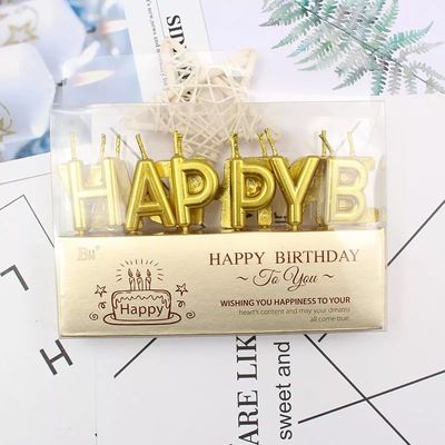 Arjoos | Happy Birthday' Candles with Printed Letters Birthday Party Decoration - Gold Colour | Party supplies Kit For Birthday Parties .