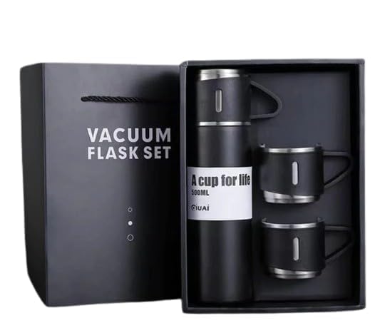 Arjoos | Insulated Vacuum Flask Set with 2 Cups | 500ml Double-Wall Stainless Steel Thermal Flask with 3 Cups | Ideal for Both Hot and Cold Beverages | Birthday Gifts for Kids - Pack of 1 - ( Ages - 3+ )