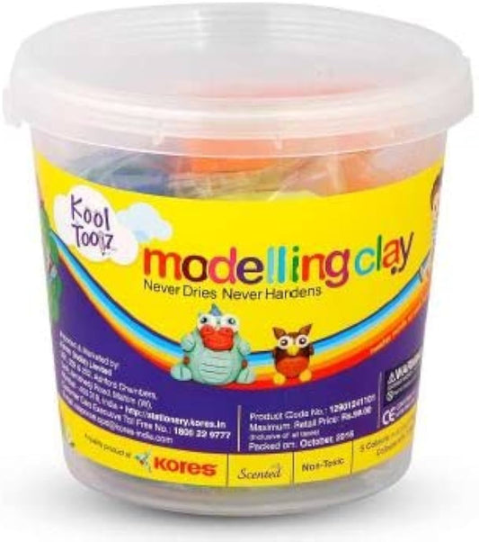 Arjoos | Kores Modelling Clay Bucket (255g, 8 Shades) with 3 Mini Moulds  | Reusable Clay for Creative Fun | Ideal for Boys and Girls | Perfect for Arts and Crafts Projects| Return Gifts For Kids - Pack of 1 .