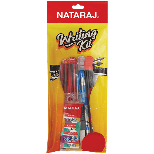 Arjoos | Nataraj Writing Kit |5 Pencils|1 Filly Sharpener|1 Pouch Of 5 Pebbles Erasers|1 tip Gel Pen|1 Classic Ball Pen | 1-15Cm Scale| 1 Pasto Eraser | Portable Kit |  Birthday Gifts For Kids - ( Ages - 3+ Years )