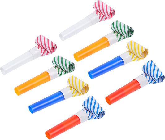 Arjoos | Party Blowers Colorful Birthday Paper Noise Reducer | Horns Party Horns Party Whistles Birthday Blowings for Baby Shower Carnival Mixed Color | Party supplies Kit For Birthday Parties - 12pcs .