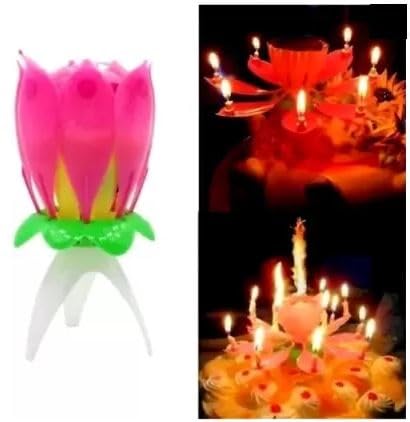 Arjoos | Happy Birthday Pink Lotus Musical Candle – Rotating Design that Plays Melodies, Perfect for Celebrating Special Moments! | Party supplies Kit For Birthday Parties - 1pcs .