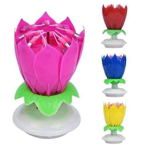 Arjoos | Happy Birthday Pink Lotus Musical Candle – Rotating Design that Plays Melodies, Perfect for Celebrating Special Moments! | Party supplies Kit For Birthday Parties - 1pcs .