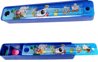 Arjoos | Plastic Pencil Box with Slide Ruler | Birthday Return Gifts for Kids | 1 Pcs | Assorted Colours and Design