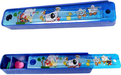 Arjoos | Plastic Pencil Box with Slide Ruler | Birthday Return Gifts for Kids | 1 Pcs | Assorted Colours and Design