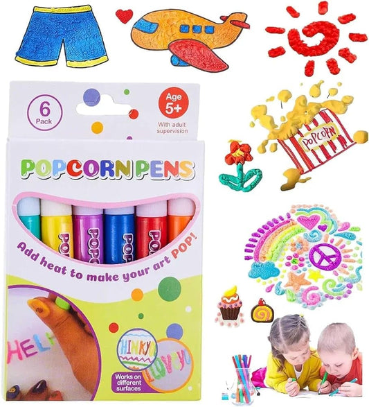 Arjoos | Popcorn Drawing Pen |  Magic Puffy 3D DIY Colourful Art |  Safe kids Marker | Colour Pen Set Of 6 -in 1 pack Pop up Effect pens  |  Birthday Gifts For Kids - ( Ages - 5+ Years )