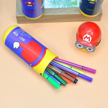 Arjoos | Cartoon Shape Pencil Box Having 12 Sketch Pen For Coloring Kids Sketching Painting Drawing (pack of 1) Shape Pencil Box Having Sketch Pen Stationary Kit, 12 Pens
