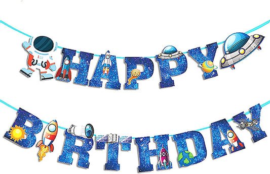 Arjoos | Space Theme Happy Birthday Banner for Birthday Parties | Space Theme Decoration , Happy Birthday Banner | Banner Decoration | Party supplies Kit For Birthday Parties - 1pcs .