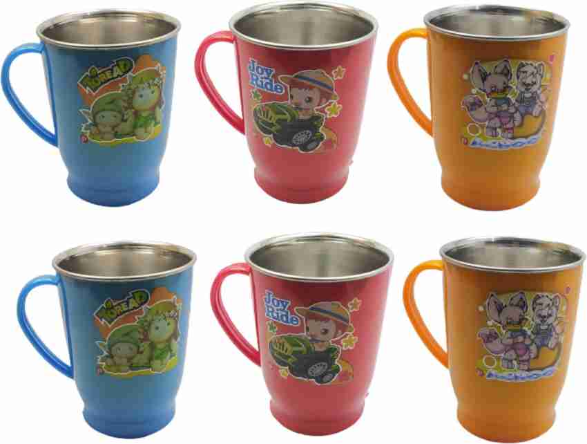 Arjoos | 1Pcs Plastic, Stainless Steel Coffee or tea mug set for children use | for both boys and girls | Return Gift For Kids - ( Pack of 1 , Multicolour )