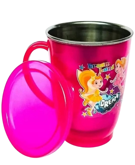 Arjoos | Mug with Food Grade Stainless Steel Inside and Outer Layer Plastic | Funky Cartoon Printed Cup with Plastic | Makes Your Coffee/Tea Cold/Hot for Long Time | 300 ML Capacity | Return Gift For Kids - ( Pack of 1 , Multicolour )