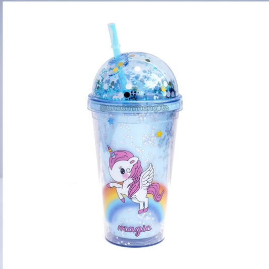 Arjoos | Double Wall Unicorn Bubble Re Usable Water Sipper Bottle for Kids | Unicorn Tumbler with Straw 450 ml | Unicorn Fancy Sipper with Light for Parties and Kids | Birthday Return Gifts For Kids - Set of 1 .