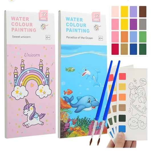Arjoos | Water Colour Magic Book for Kids Activity Books for Children Colouring Books for Kids Ages 4-8 Years 12 Sheet Cartoon Painting kit with Brush Return Gift 3+ (Size 19.5 x 12. Cm) Unicorn Design