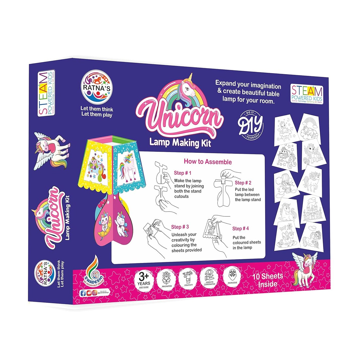 Arjoos | Unicorn DIY Toy Lamp Making Kit | Creative Craft Set with Easy Assembly, Multicolor LED Light, Perfect for Imaginative Play, Room Decor, and Gifts, Fun and Educational Activity for Children | Birthday Gift for Boys & Girls - ( Ages - 3+ )