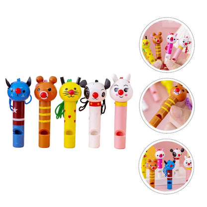 Arjoos | Wooden Cute Animal Heads Whistles | For Both Boys And Girls | Flute Trumpet Musical Instrument Sounding Toys | for Kids (3+ years) | Multi Colour variant