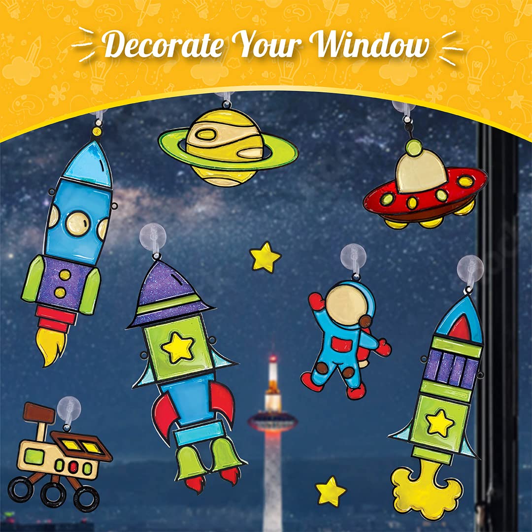 Arjoos | Window Art - Rocket - 16 Pieces Glass Painting Set | Astronaut, Rover, Space Designs - Craft Kit For Boys & Girls - Birthday Gift for Boys & Girls - ( Ages - 5+ )