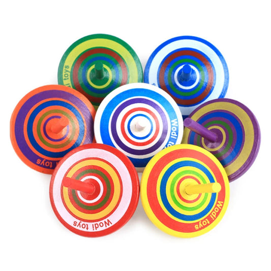 Arjoos | Wooden Spinning Top | Colorful Handmade Painted Wood Spinning Top Toy | Desktop Flat Wooden Peg-Top Gyro Toy Children Kids Gift for Kids Children | Return Gift For Kids - ( Pack of 1 , Multicolour )