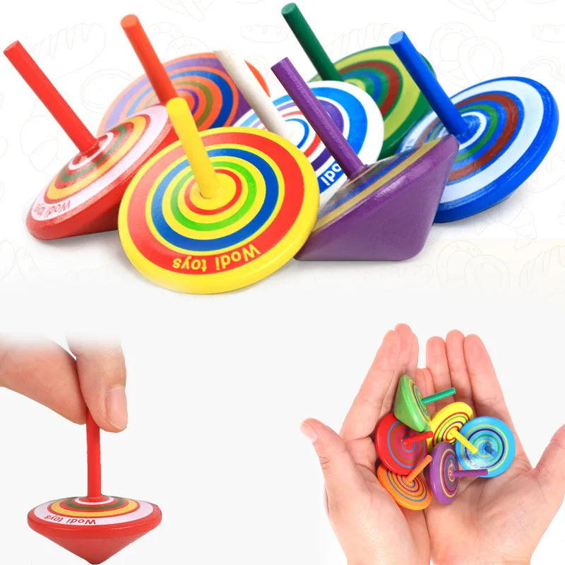 Arjoos | Wooden Spinning Top | Colorful Handmade Painted Wood Spinning Top Toy | Desktop Flat Wooden Peg-Top Gyro Toy Children Kids Gift for Kids Children | Return Gift For Kids - ( Pack of 1 , Multicolour )