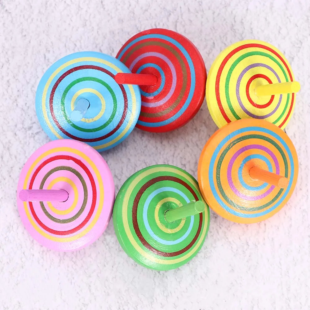 Arjoos | Wooden Spinning Top | Colorful Handmade Painted Wood Spinning Top Toy | Desktop Flat Wooden Peg-Top Gyro Toy Children Kids Gift for Kids Children | Return Gift For Kids - ( Pack of 1 , Multicolour )