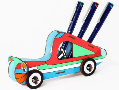 Arjoos | Funvention Car - 3D Colouring Model | DIY Desk Organizer Pen Stand  | Art, Colouring and Painting Kit for Kids | Birthday Gift For Kids - ( Ages - 4+ Years )