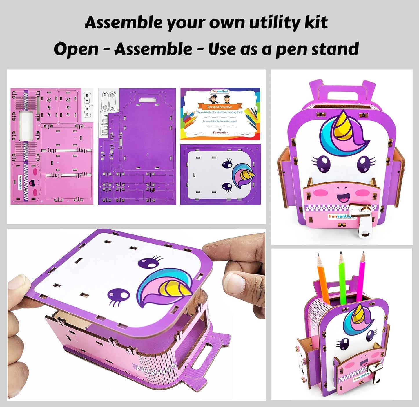 Arjoos | Funvention Unicorn DIY Pen Stand  |  School Bag Pen Stand | 3D Puzzle Art and Craft | Birthday Gift For Kids - ( Ages - 4+ Years )