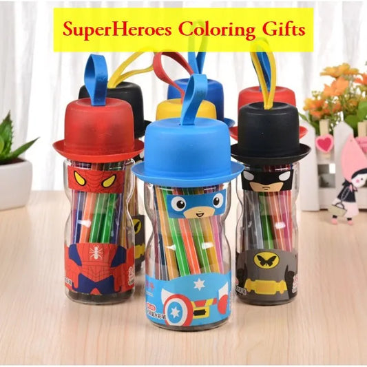 Arjoos | 💖 Superhero Color Marker Pens 💖 Kids Children Coloring Stationary Pen 💖 12 Coloring Markers/ Set l Spiderman Transformer Batman Captain America l Children Day Gifts l Goodie Bag l Spiderman Birthday Party