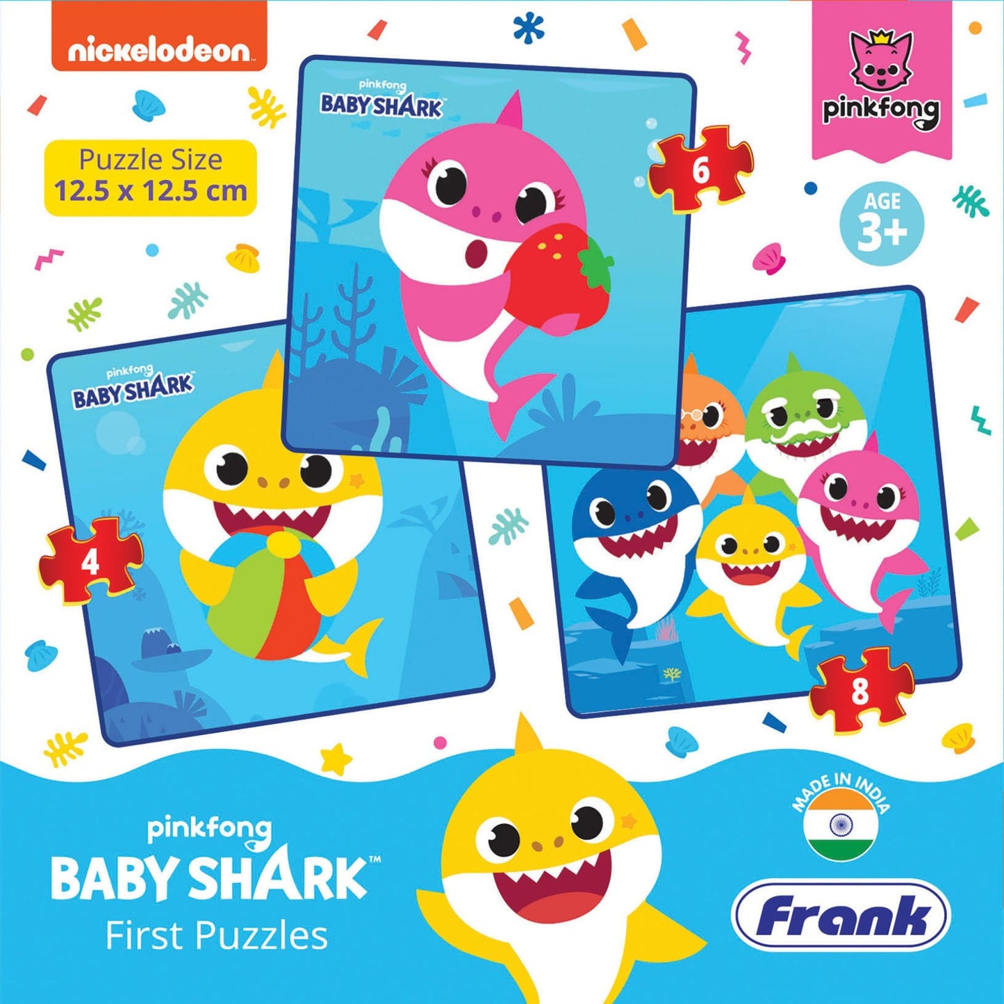 Arjoos | Baby Shark First Puzzles | Contains 3 Cardboard Puzzles Having 4, 6 and 8 Pieces  | Jigsaw  Puzzle  for Kids | Gifts for Boys & Girls ( Ages 3+ ) .