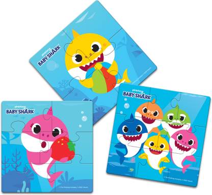 Arjoos | Baby Shark First Puzzles | Contains 3 Cardboard Puzzles Having 4, 6 and 8 Pieces  | Jigsaw  Puzzle  for Kids | Gifts for Boys & Girls ( Ages 3+ ) .