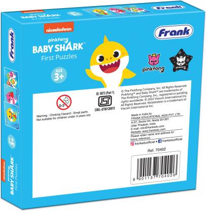 Arjoos | Baby Shark First Puzzles | Contains 3 Cardboard Puzzles Having 4, 6 and 8 Pieces  | Jigsaw  Puzzle  for Kids | Gifts for Boys & Girls ( Ages 3+ ) .