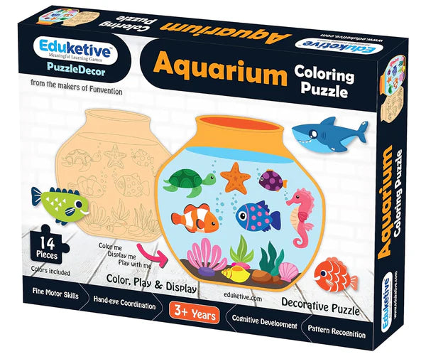Arjoos | PuzzleDecor Aquarium Decorative Coloring Puzzle with Stand 14 Pieces | Jigsaw Puzzles For Kids | Birthday Gifts for Kids - Pack of 1