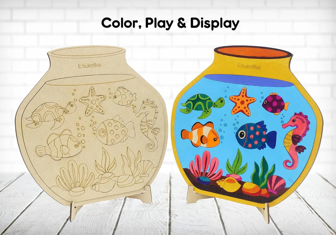 Arjoos | PuzzleDecor Aquarium Decorative Coloring Puzzle with Stand 14 Pieces | Jigsaw Puzzles For Kids | Birthday Gifts for Kids - Pack of 1
