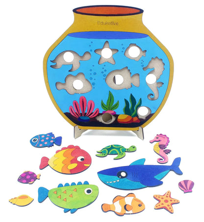 Arjoos | PuzzleDecor Aquarium Decorative Coloring Puzzle with Stand 14 Pieces | Jigsaw Puzzles For Kids | Birthday Gifts for Kids - Pack of 1