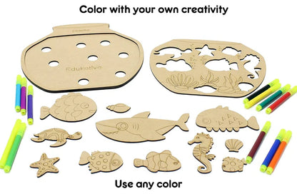 Arjoos | PuzzleDecor Aquarium Decorative Coloring Puzzle with Stand 14 Pieces | Jigsaw Puzzles For Kids | Birthday Gifts for Kids - Pack of 1