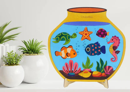 Arjoos | PuzzleDecor Aquarium Decorative Coloring Puzzle with Stand 14 Pieces | Jigsaw Puzzles For Kids | Birthday Gifts for Kids - Pack of 1