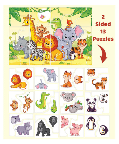 Arjoos | Unity Of The Jungle 2 Sided Puzzle Single Front Puzzle & Back Puzzles - 24 Pieces | Jigsaw Puzzles For Kids | Birthday Gifts for Kids - Pack of 1