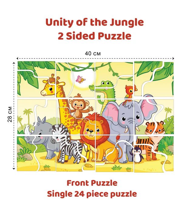 Arjoos | Unity Of The Jungle 2 Sided Puzzle Single Front Puzzle & Back Puzzles - 24 Pieces | Jigsaw Puzzles For Kids | Birthday Gifts for Kids - Pack of 1