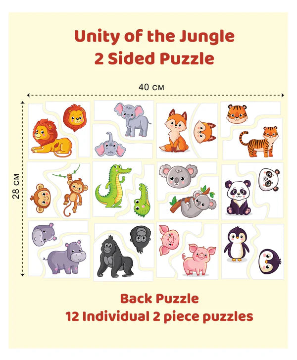 Arjoos | Unity Of The Jungle 2 Sided Puzzle Single Front Puzzle & Back Puzzles - 24 Pieces | Jigsaw Puzzles For Kids | Birthday Gifts for Kids - Pack of 1