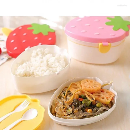 Arjoos\Strawberry Shape Lunch Box 4 Containers Lunch Box | Cute Lunch Box For Kids